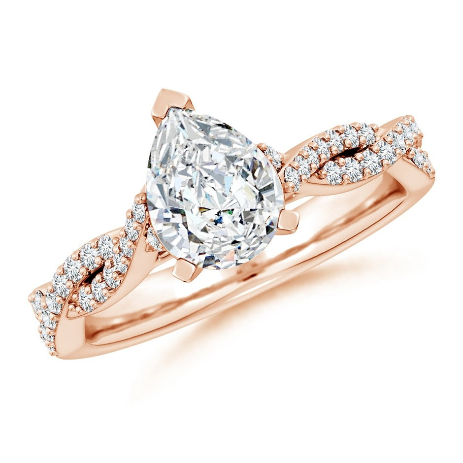 1.62 Ct In Center Stone Pear & Side Stone Round Bardot Scallop Engagement Ring