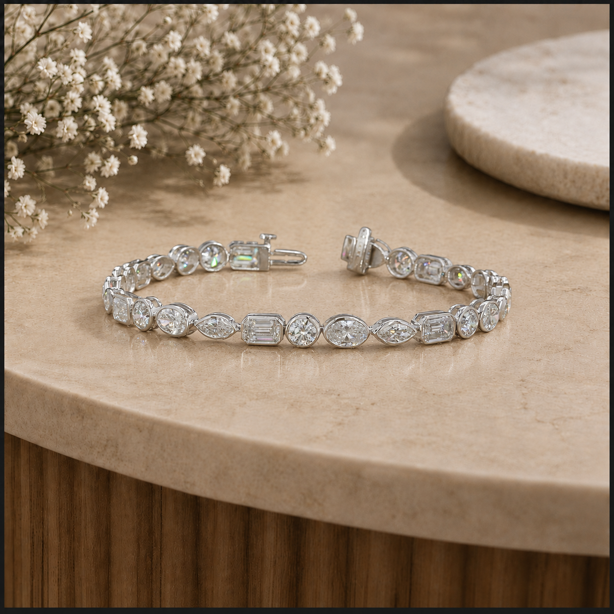 9.35 Ct Luxury Mixed Shape Diamond Tennis Bracelet | Lab Grown Diamonds | White Gold Bracelet