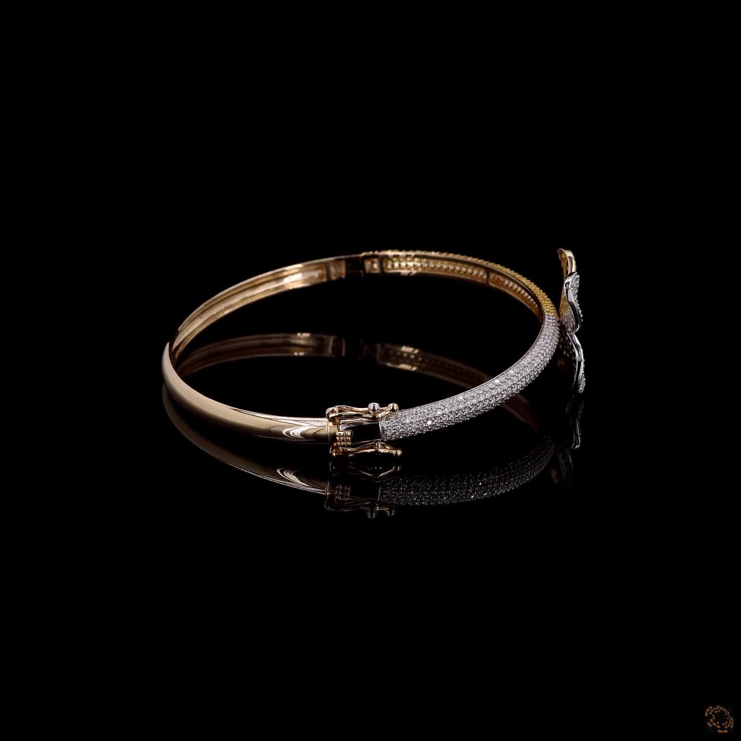 4.86 Ct Two-Tone Diamond Butterfly Bangle Bracelet – 14K Gold Pavé Diamond & Yellow Floral Cuff Jewelry