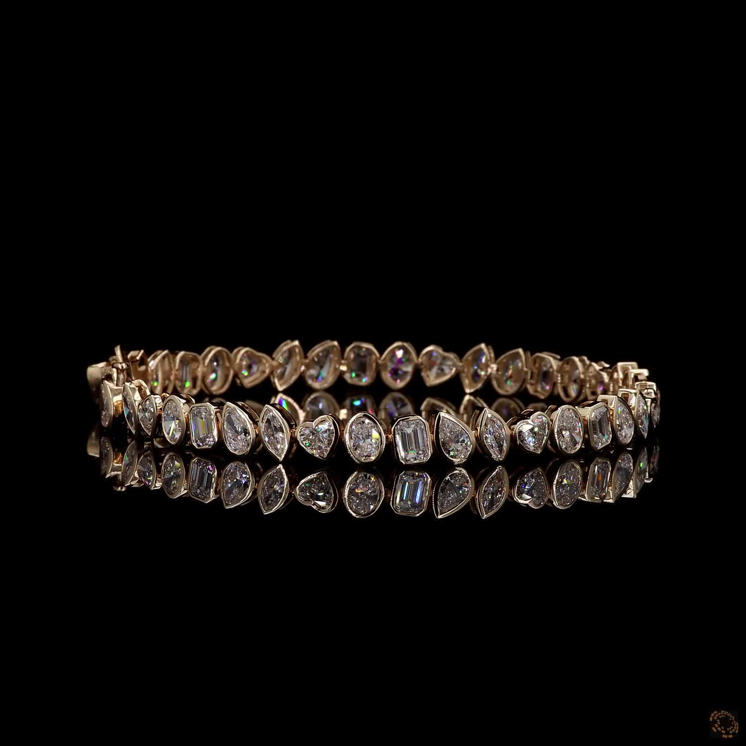 9.01 Ct Bezel-Set Mixed Cut Diamond Line Eternity Bracelet in Yellow Gold