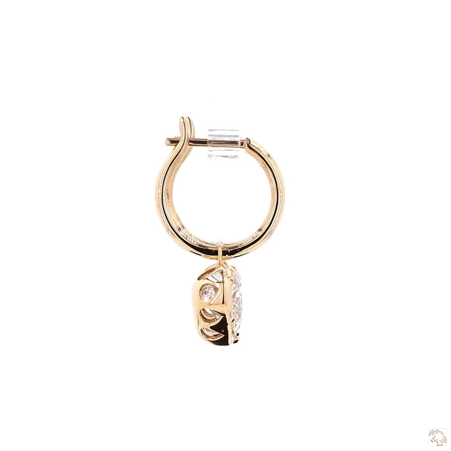 5.16 Ct Luxury Heart Cut Georgian Earring | 14K Yellow Gold Heart Hoop Earrings
