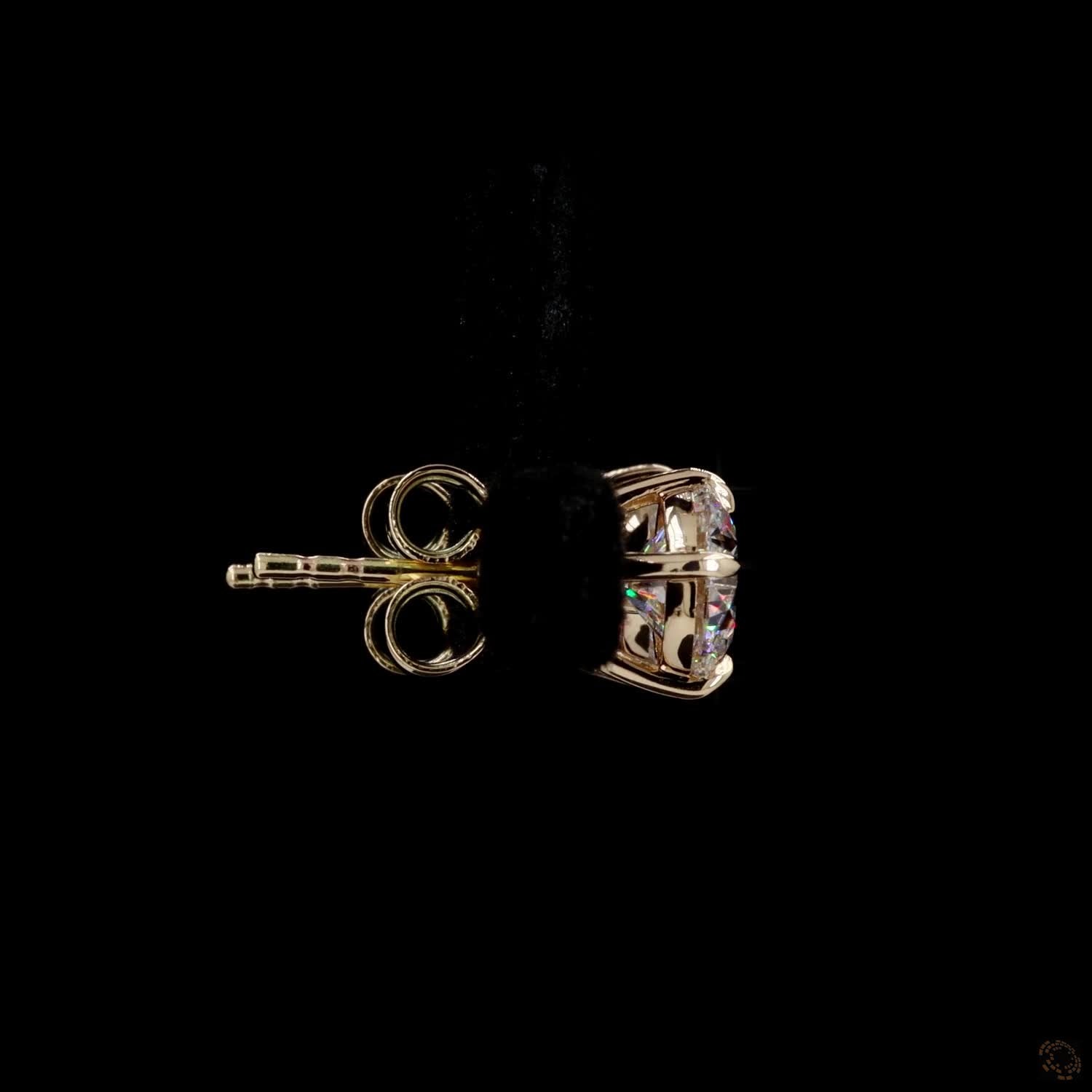 2.08 Ct Solid 14K Yellow Gold Round Brilliant Diamond Stud Earrings – 3-Prong Martini Solitaire Studs