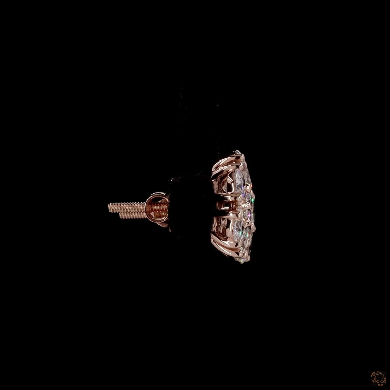 3.11 Ct  Round Diamond Floral Cluster Stud Earrings in 14K Rose Gold | 7-Stone Flower Solitaire Look Studs
