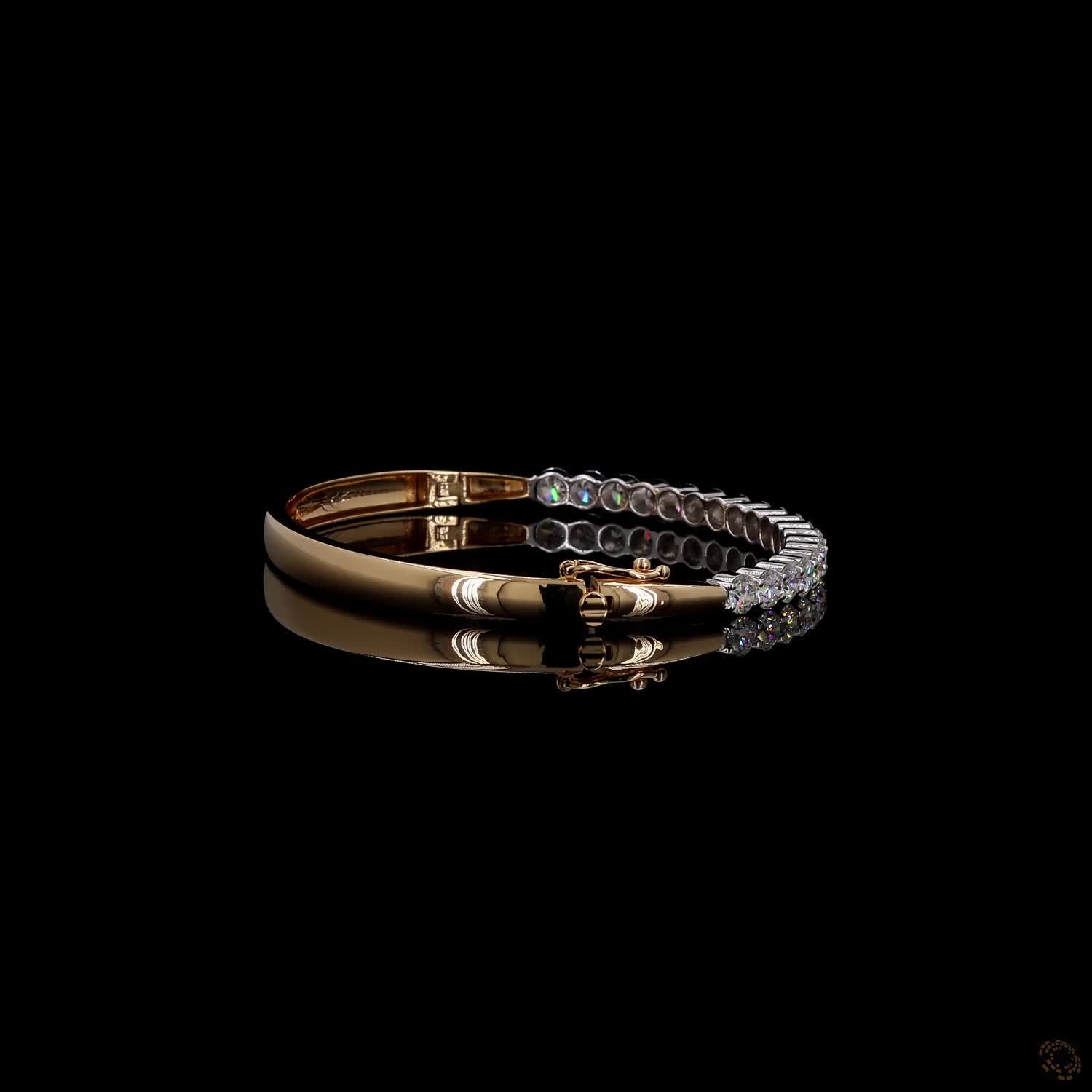 4.77 Ct Half-Eternity Diamond Bangle / Two-Tone Diamond Hinged Bangle