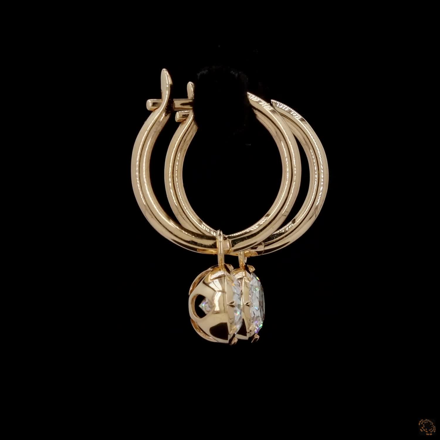 3.11 East-West Oval Diamond Huggie Hoop Dangle Earrings in Yellow Gold