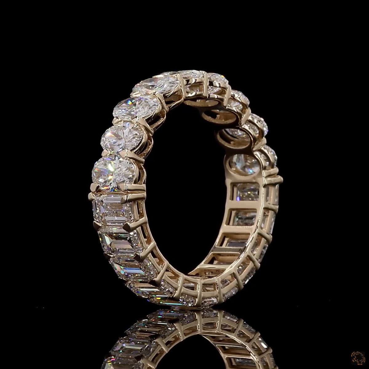 6.06 Ct Half Emerald Cut and Half Oval Cut Diamond Eternity Band in 14K Yellow Gold