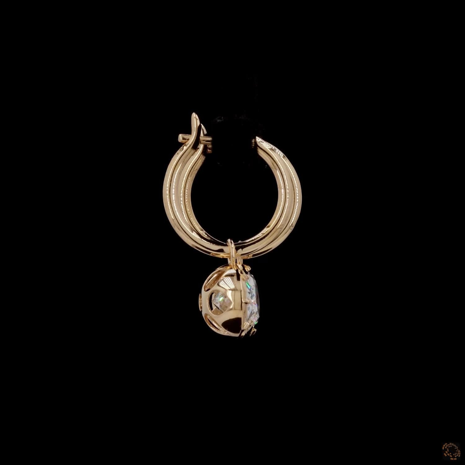 5.04  East-West Oval Diamond Huggie Hoop Drop Earrings in Yellow Gold