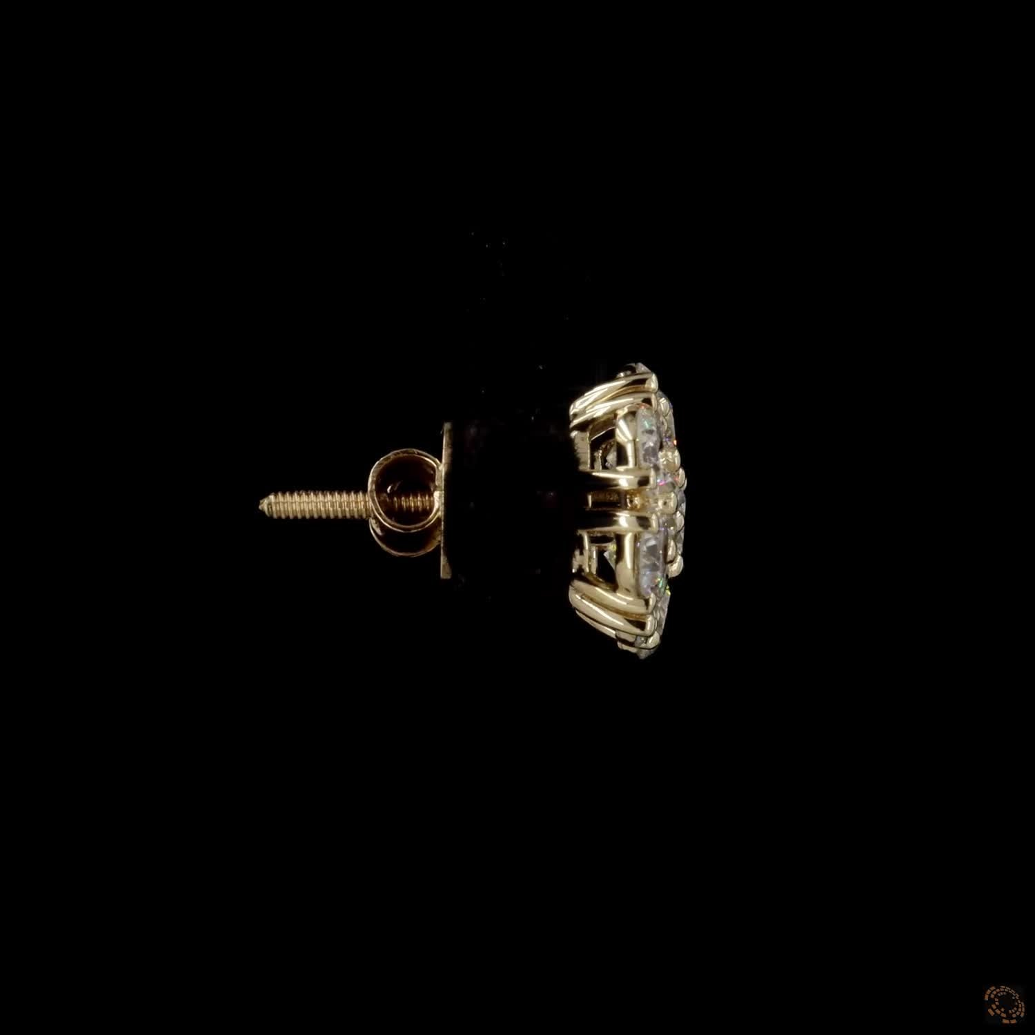 2.06 Ct 14K Yellow Gold Round Cut Diamond Flower Cluster Stud Earrings – Blossom Solitaire Illusion Studs