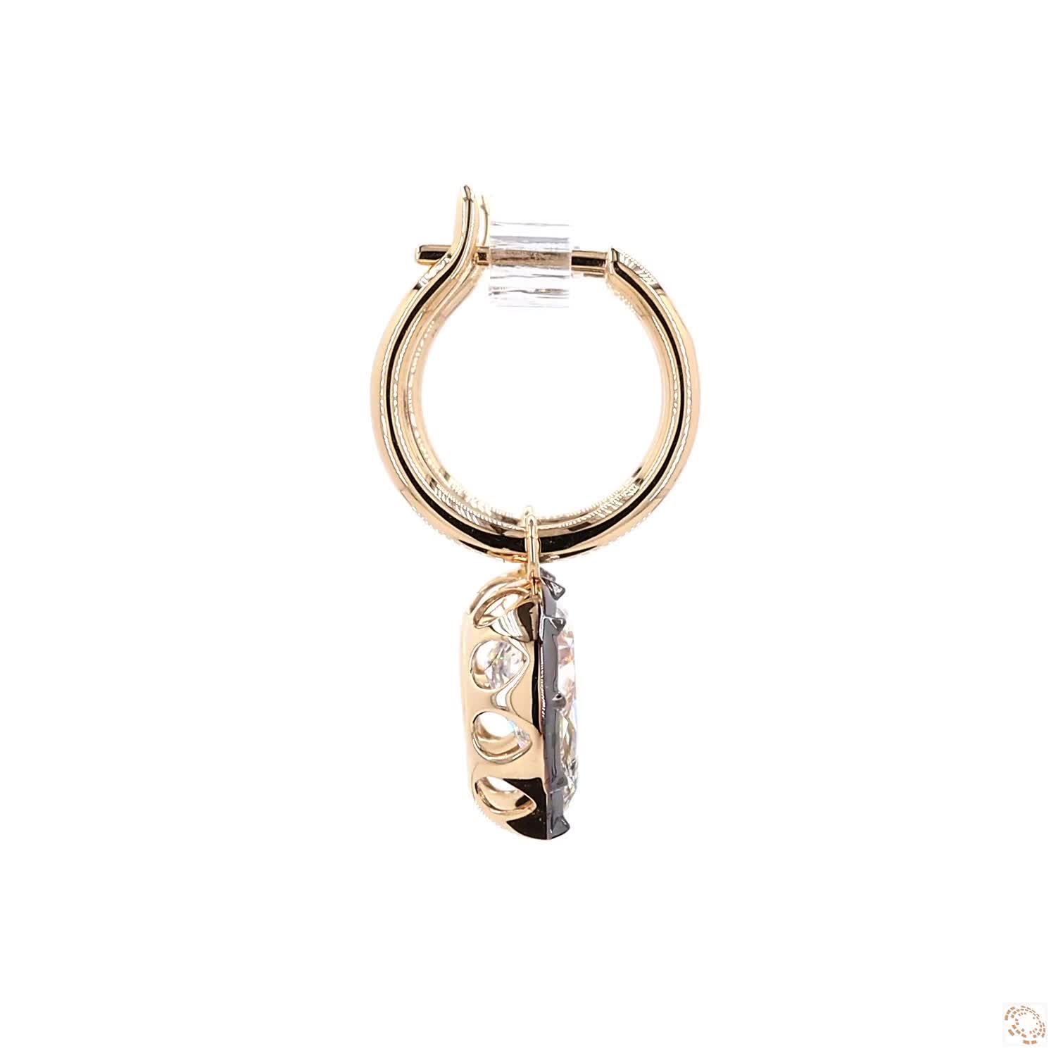 4.16 Ct Black Rhodium Pear Cut Diamond Drop Huggie Earrings in 14K Gold | Two-Tone Teardrop Hoops