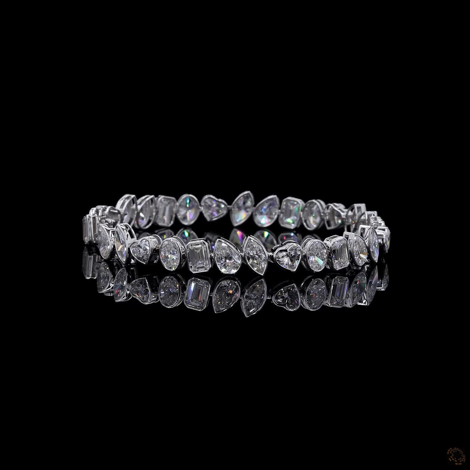 17.25 Ct Multi-Shape Bezel Set Fancy Bracelet in 14K White Gold | Fancy Cut Multi-Stone Line Bracelet
