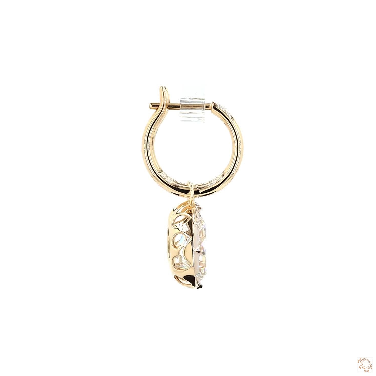 4.11 Ct Pear Cut Diamond Dangle Huggie Hoop Earrings, 14K Gold Teardrop Drop Earrings