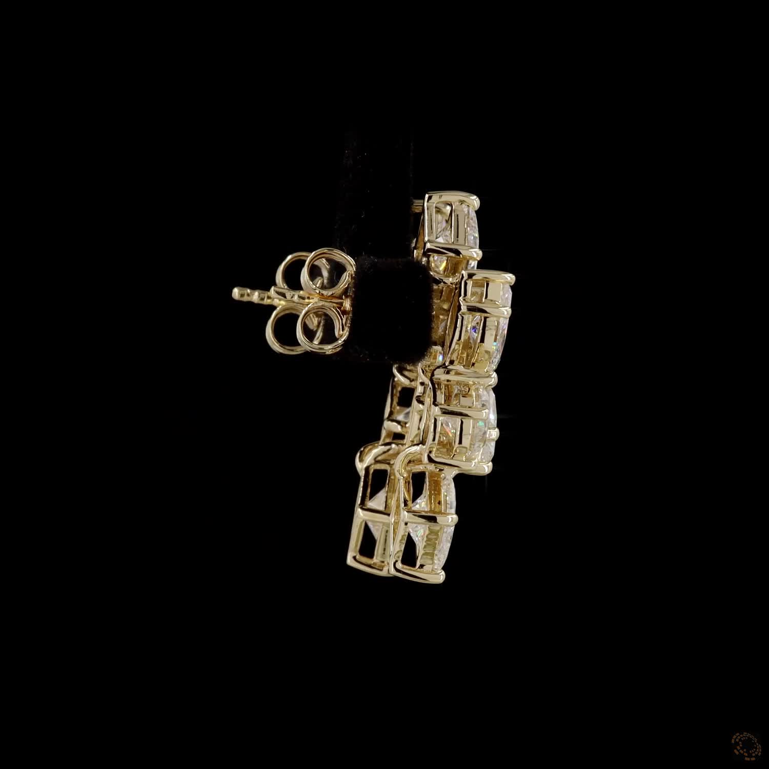 5.62 Ct Yellow Gold Multi-Cut Earrings, Geometric Cluster Ear Climbers, Unique Bridal & Evening Fine Jewelry