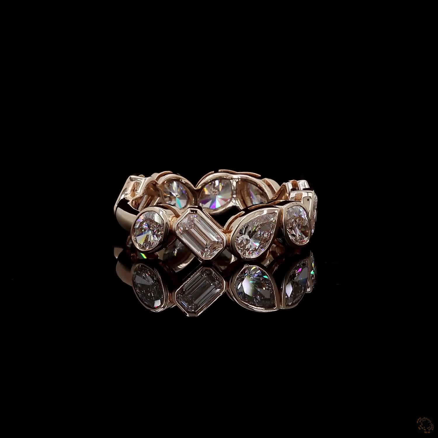 3.38 Ct East West Bezel Diamond Band, Diagonal Mixed Cut Eternity Ring, East West Multi Shape Diamond Band, Angled Bezel Cut Diamond Band, Confetti Bezel Eternity Ring