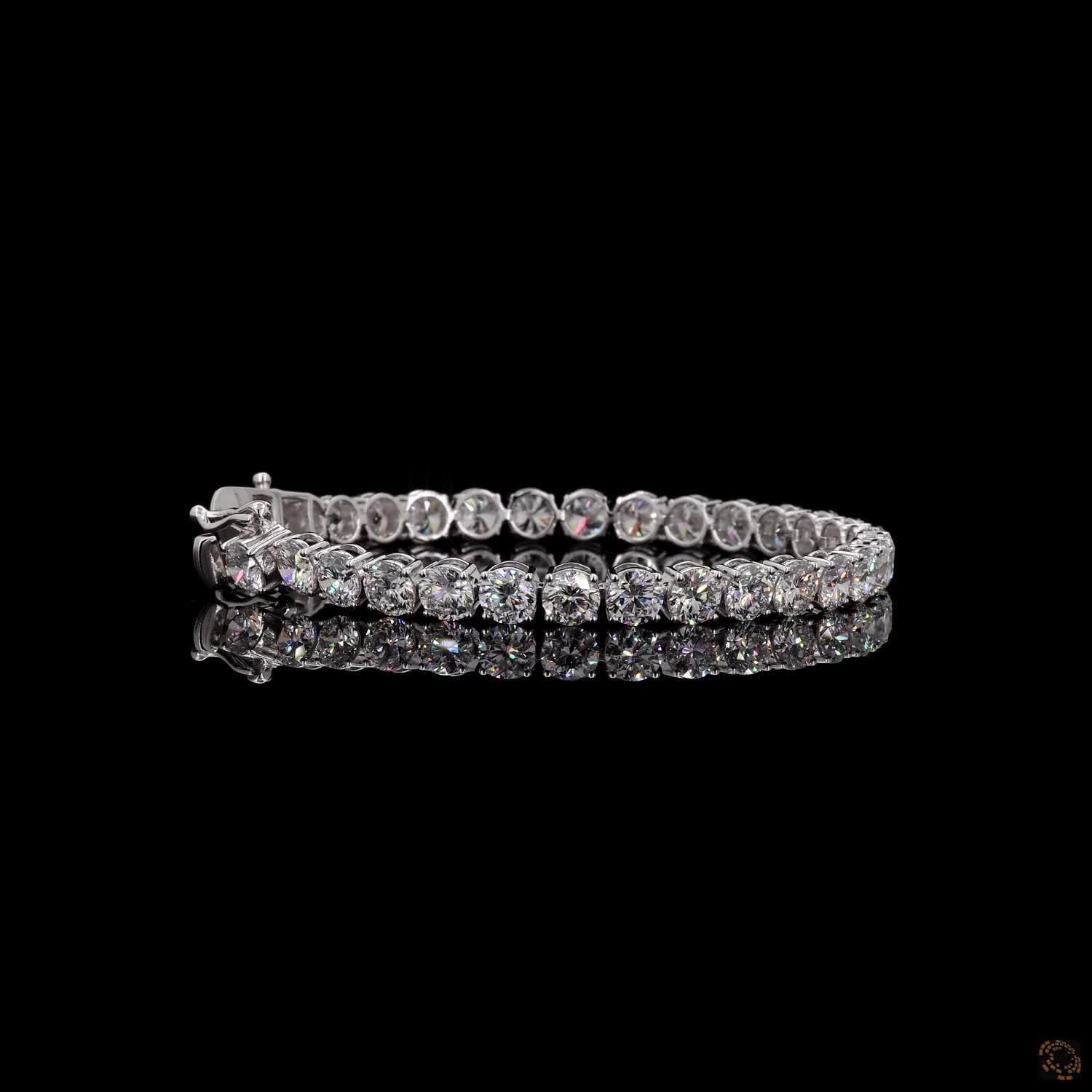 15.90 Ct Round Brilliant Cut Diamond Tennis Bracelet in 14K White Gold – Classic Box Clasp Safety Lock