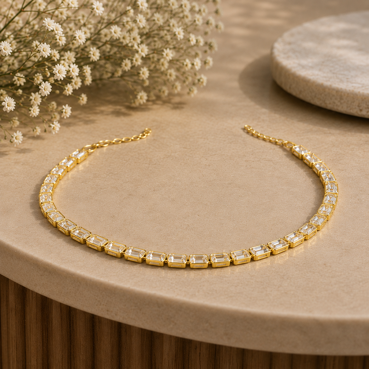 16.11 Ct Bezel Set Emerald Cut Lab Grown Diamond Tennis Necklace | Minimalist Luxury Jewelry