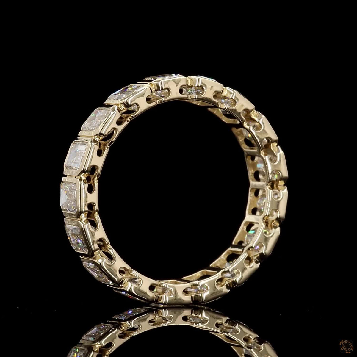 4.18 Ct Bezel-Set Emerald Cut Diamond Eternity Band in 14K Yellow Gold
