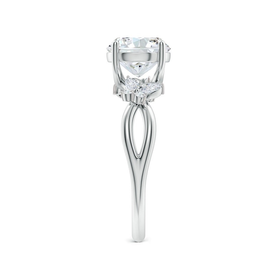 2.15 Ct In Center Stone Round & Side Stone Marquise Bardot Scallop Engagement Ring