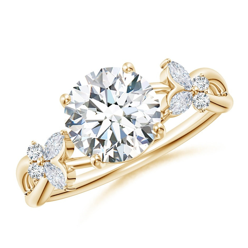 2.15 Ct In Center Stone Round & Side Stone Marquise Bardot Scallop Engagement Ring