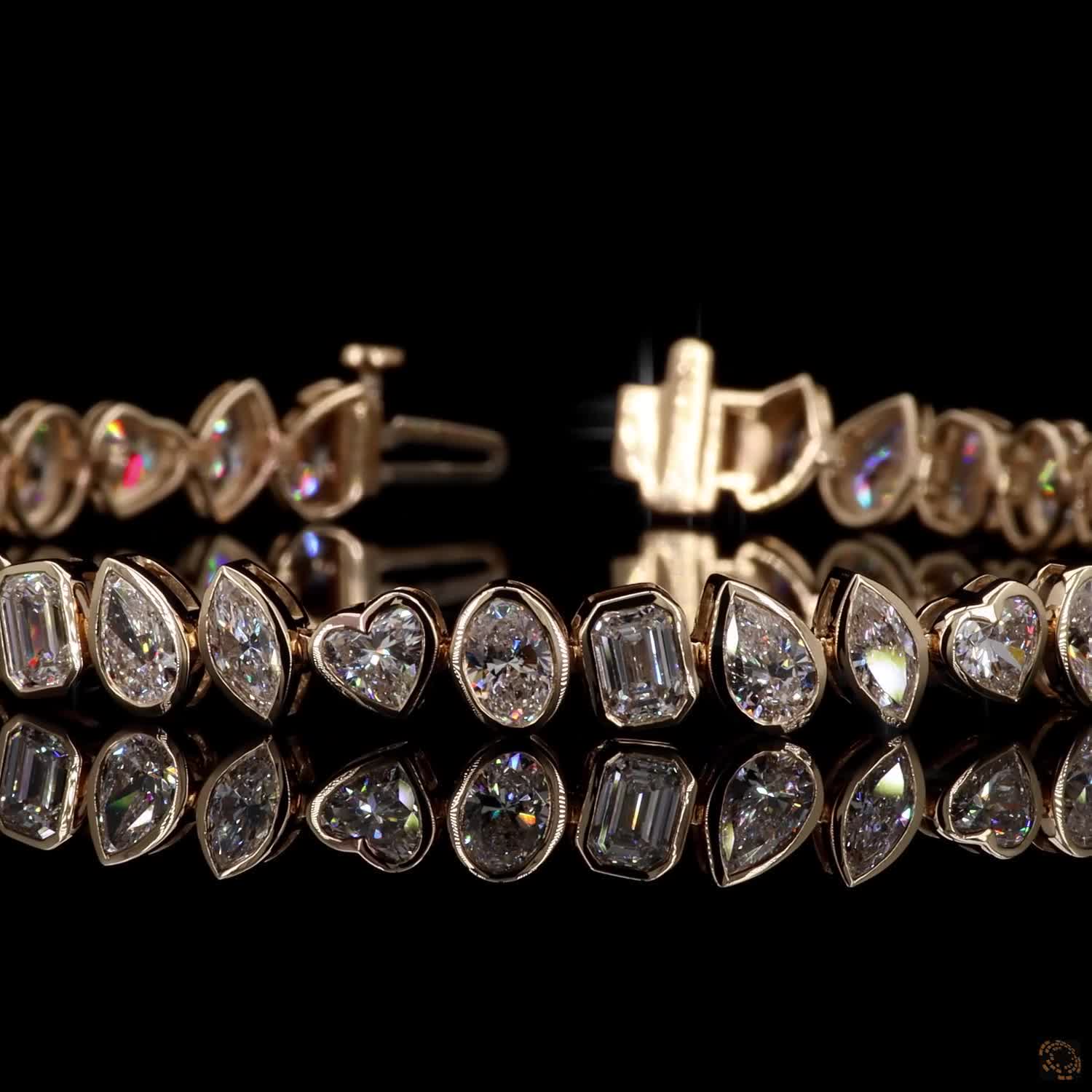 9.12 Ct Yellow Gold Multi-Cut Bezel Station Diamond Bracelet