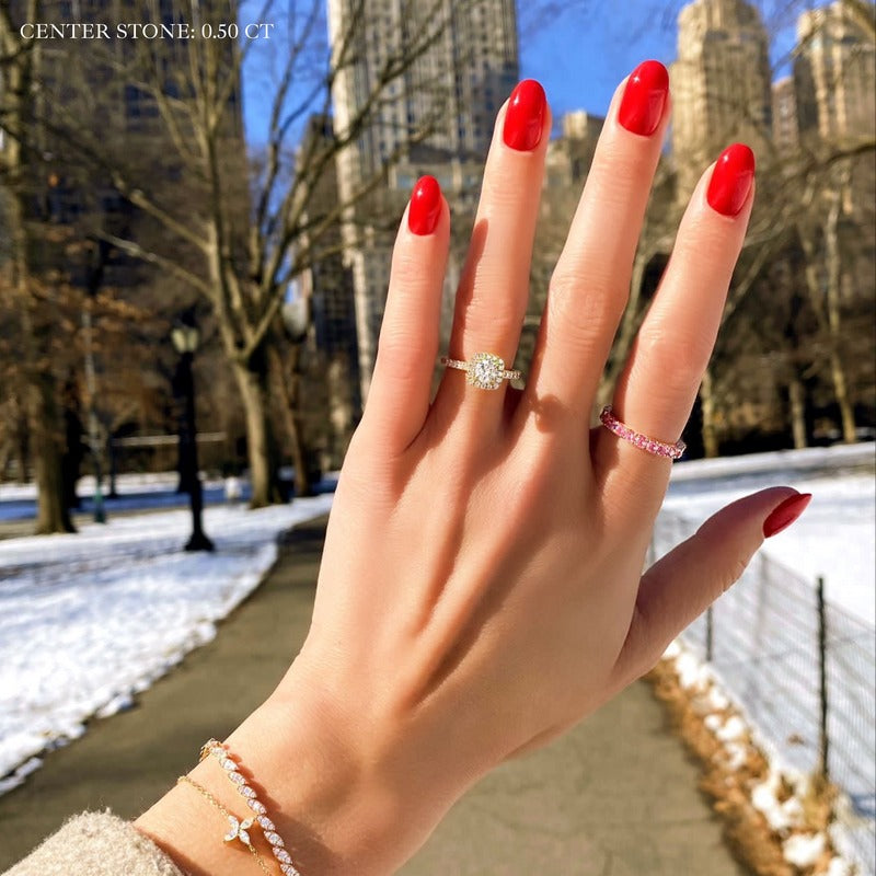 2.30 Ct In Round Bardot Scallop Engagement Ring
