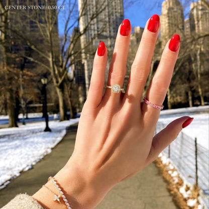 2.30 Ct In Round Bardot Scallop Engagement Ring
