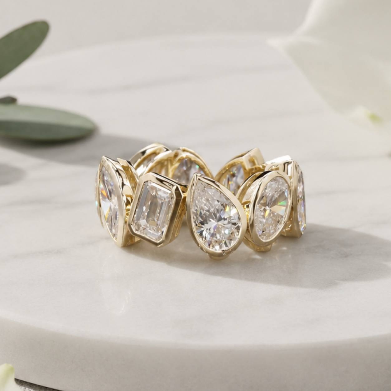 11.10 Ct Mixed Shape Bezel Set Lab Grown Diamond Eternity Band Ring in 14K Yellow Gold | Full Eternity Wedding Band | Anniversary Gift for Women