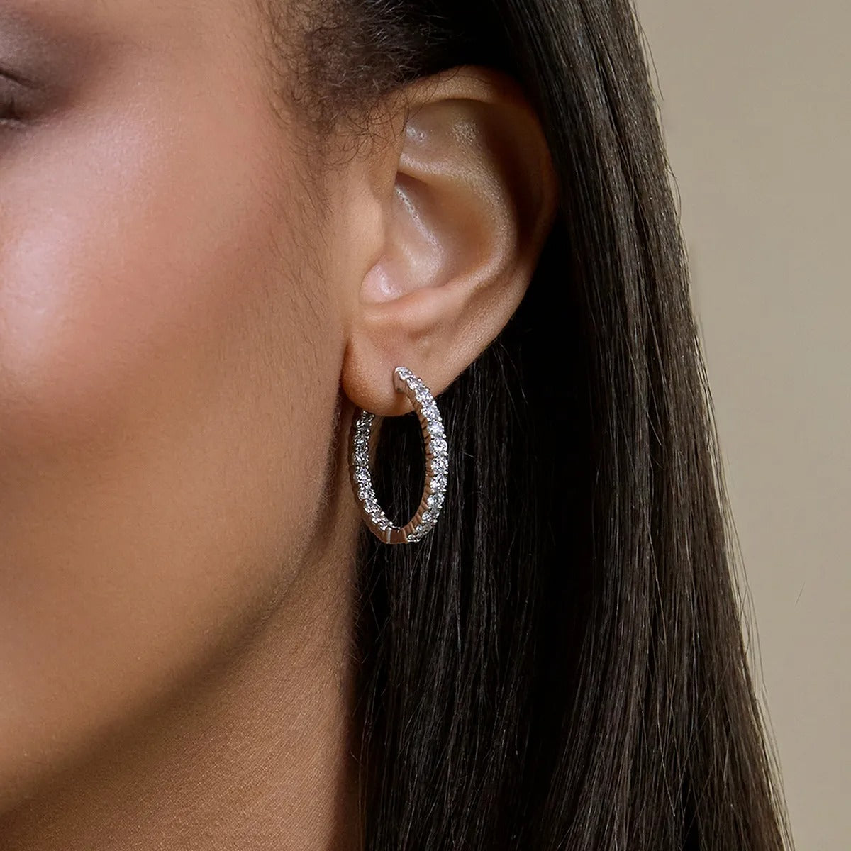 3 ct Round Lab Grown Diamond Inside Out Hoop Earrings