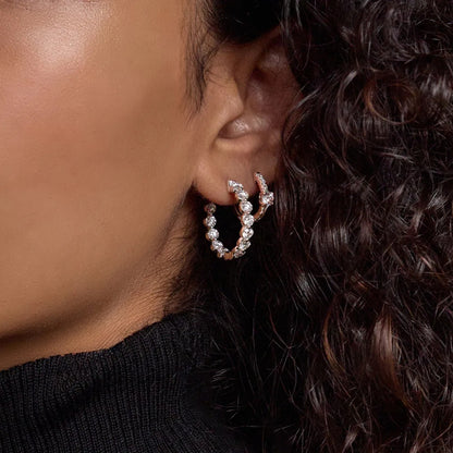 3 Ct Round Lab Grown Diamond Oval-Shaped Inside Out Hoop Earrings