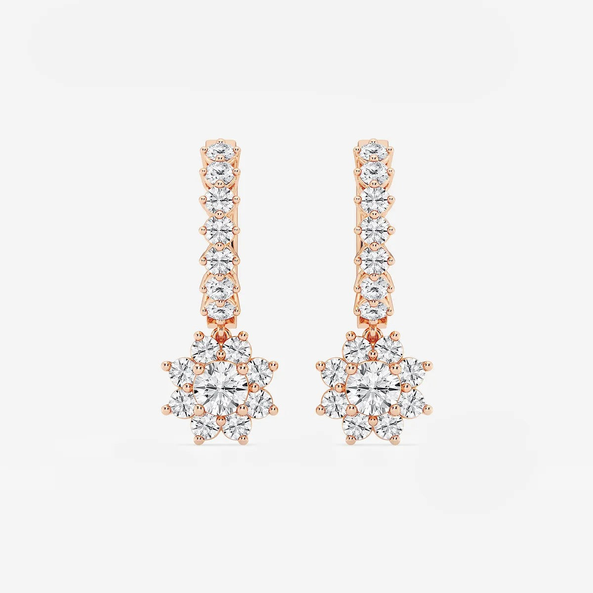 1.33Ct Round Lab Grown Diamond Sunflower Drop with Petite Hoop Earrings