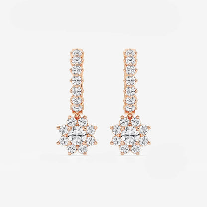1.33Ct Round Lab Grown Diamond Sunflower Drop with Petite Hoop Earrings