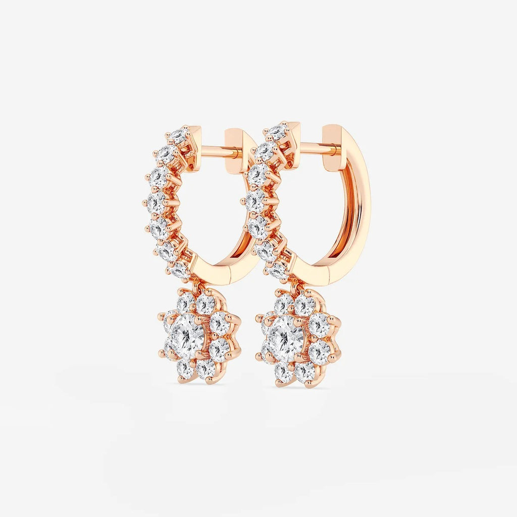 1.33Ct Round Lab Grown Diamond Sunflower Drop with Petite Hoop Earrings