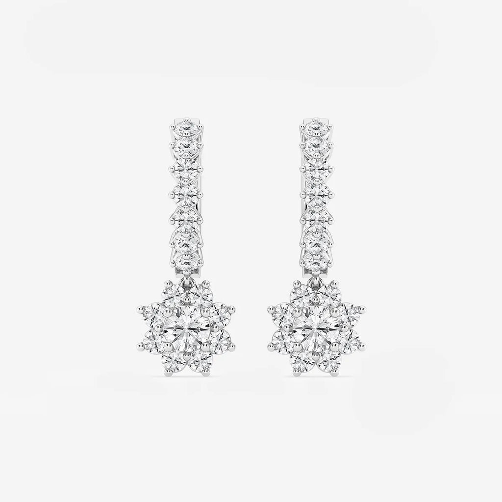 1.33Ct Round Lab Grown Diamond Sunflower Drop with Petite Hoop Earrings
