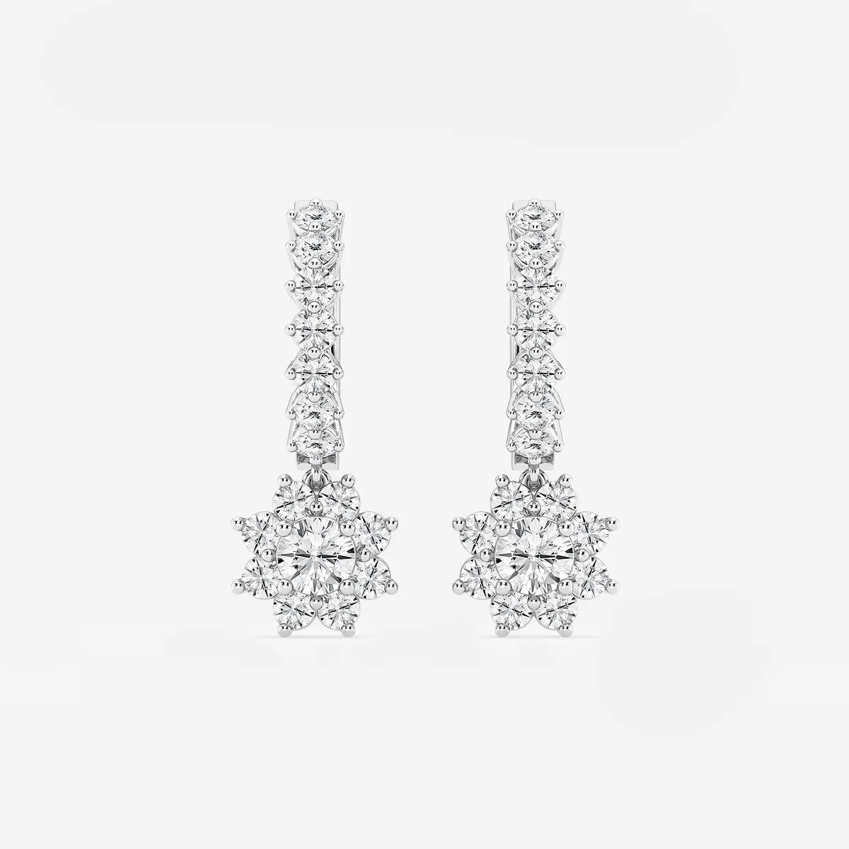 1.33Ct Round Lab Grown Diamond Sunflower Drop with Petite Hoop Earrings
