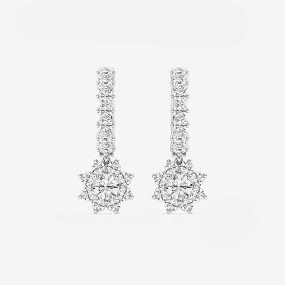 1.33Ct Round Lab Grown Diamond Sunflower Drop with Petite Hoop Earrings