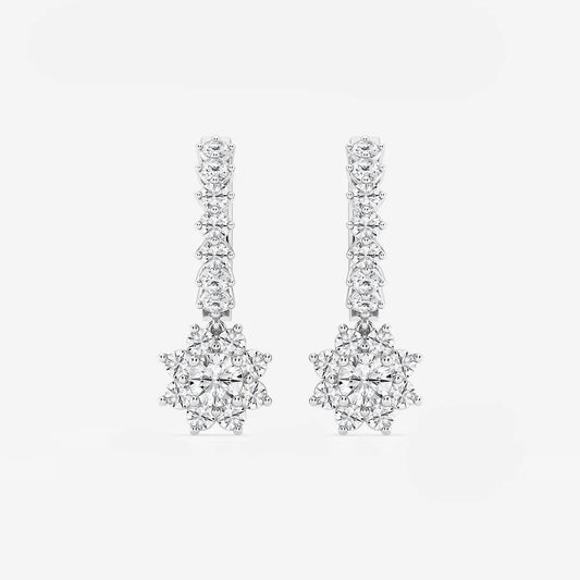 1.33Ct Round Lab Grown Diamond Sunflower Drop with Petite Hoop Earrings