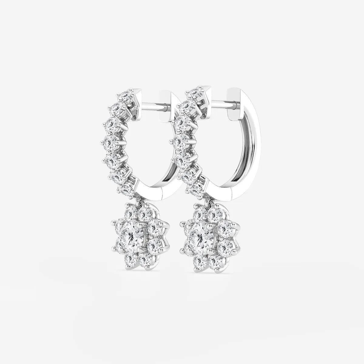 1.33Ct Round Lab Grown Diamond Sunflower Drop with Petite Hoop Earrings