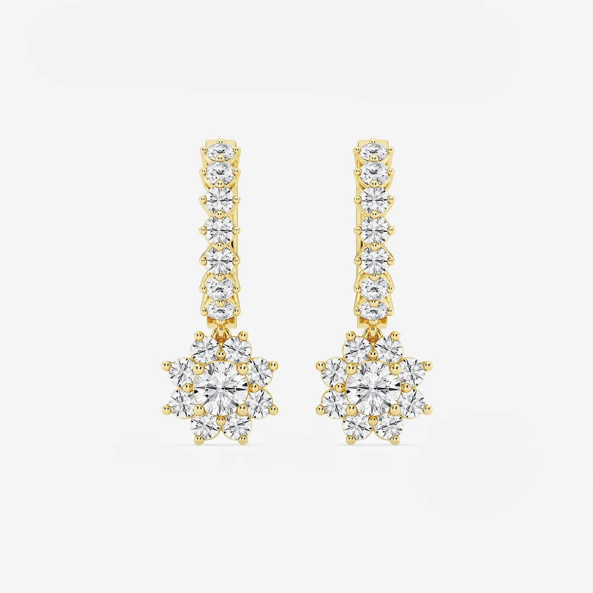 1.33Ct Round Lab Grown Diamond Sunflower Drop with Petite Hoop Earrings