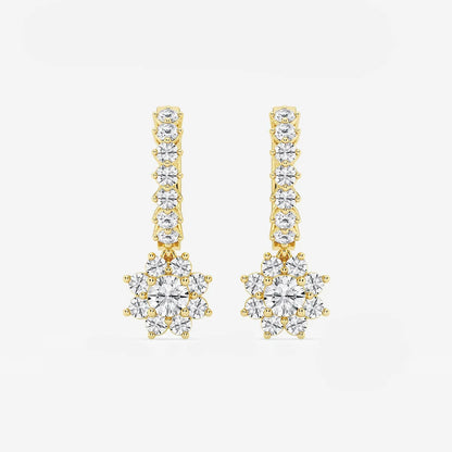 1.33Ct Round Lab Grown Diamond Sunflower Drop with Petite Hoop Earrings