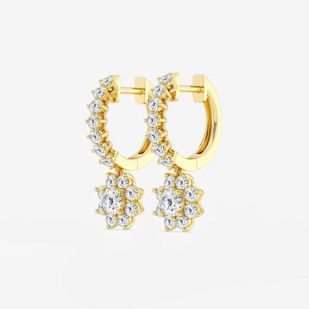 1.33Ct Round Lab Grown Diamond Sunflower Drop with Petite Hoop Earrings