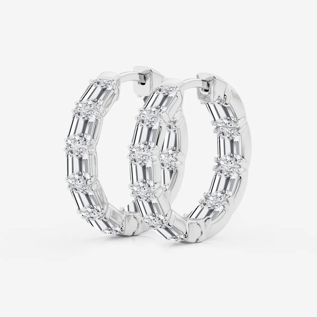 3 Ct Emerald Lab Grown Diamond Inside Out Hoop Earrings