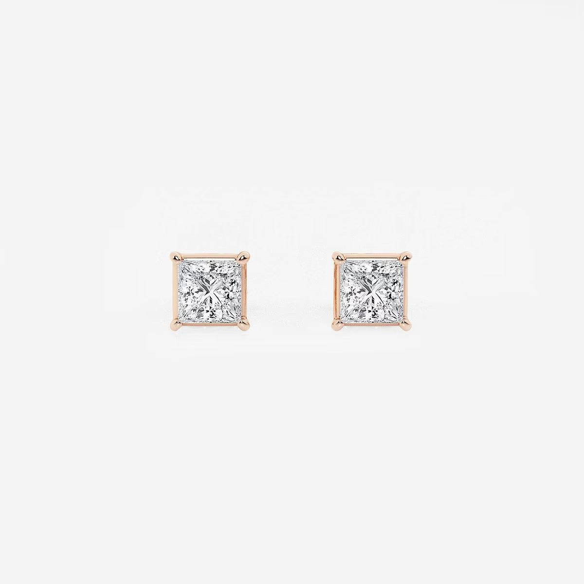 0.50 Ct Princess Shap Near-Colorless 4-Prong Stud Earring