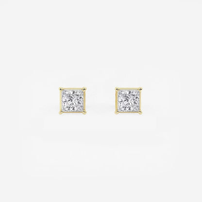 0.50 Ct Princess Shap Near-Colorless 4-Prong Stud Earring