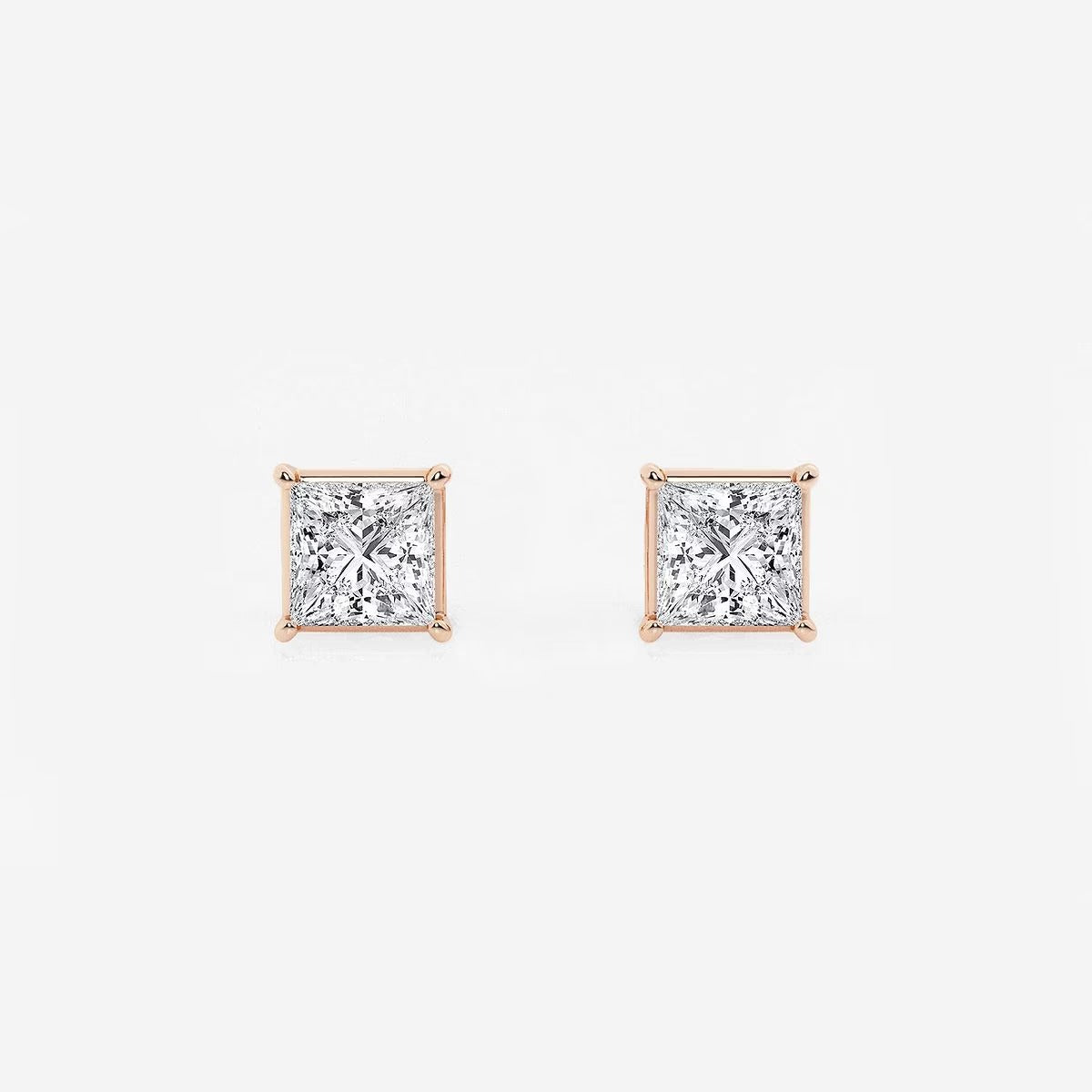 1.00 Ct Princess Shap Near-Colorless 4-Prong Stud Earring