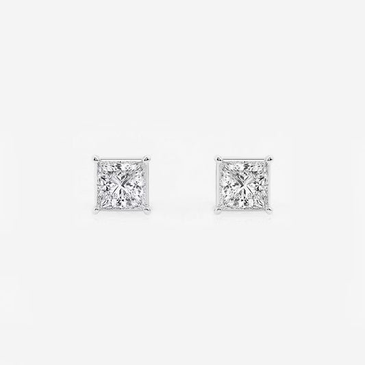1.00 Ct Princess Shap Near-Colorless 4-Prong Stud Earring