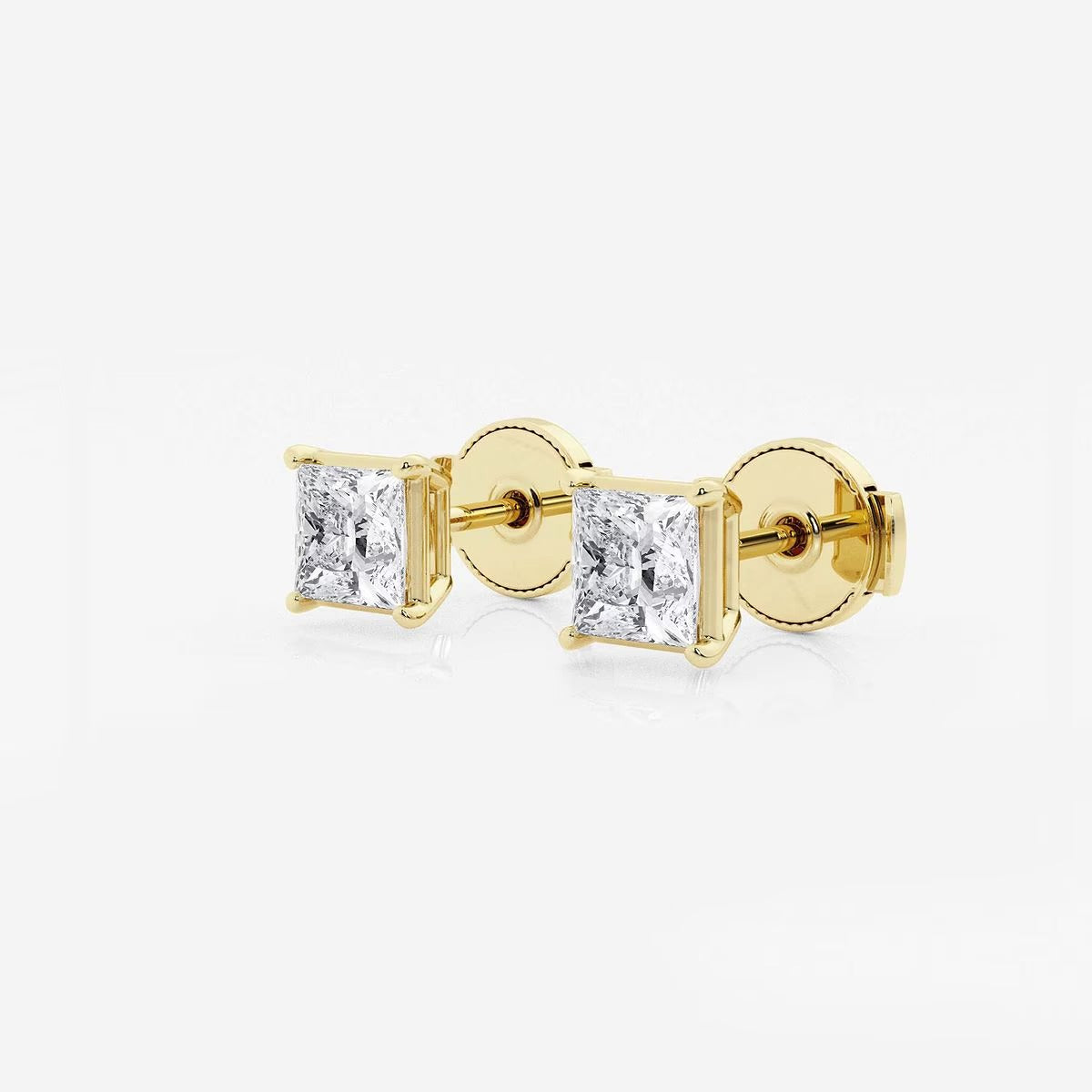 1.00 Ct Princess Shap Near-Colorless 4-Prong Stud Earring
