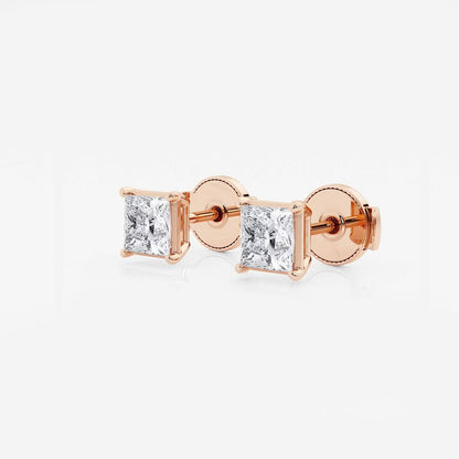 0.50 Ct Princess Shap Near-Colorless 4-Prong Stud Earring