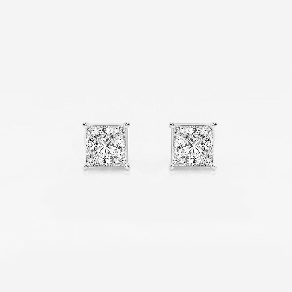 1.50 Ct Princess Shap Near-Colorless 4-Prong Stud Earring