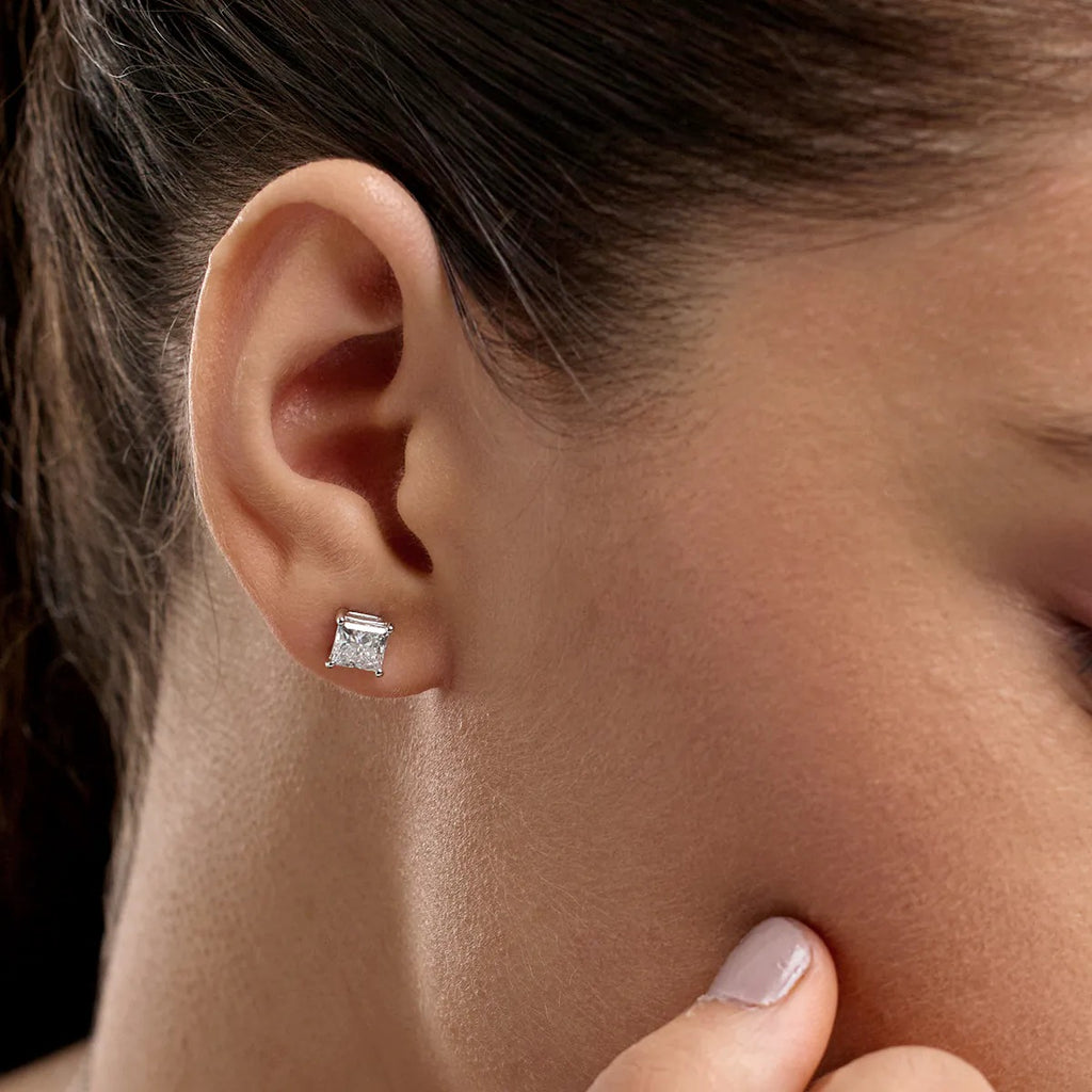 2.00 Ct Princess Shap Near-Colorless 4-Prong Stud Earrings