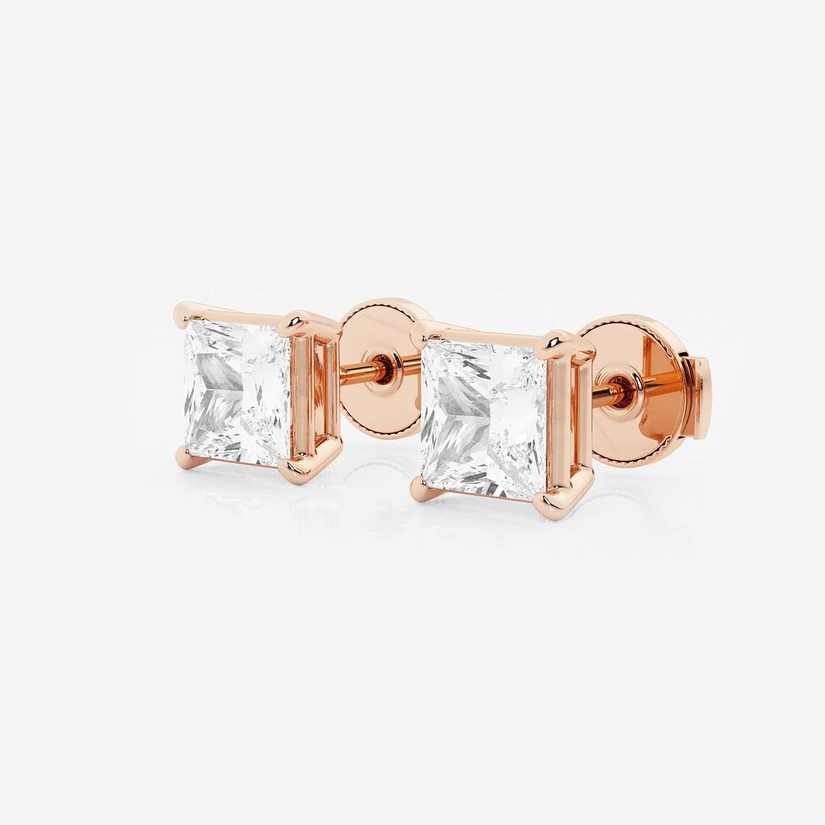 2.00 Ct Princess Shap Near-Colorless 4-Prong Stud Earrings