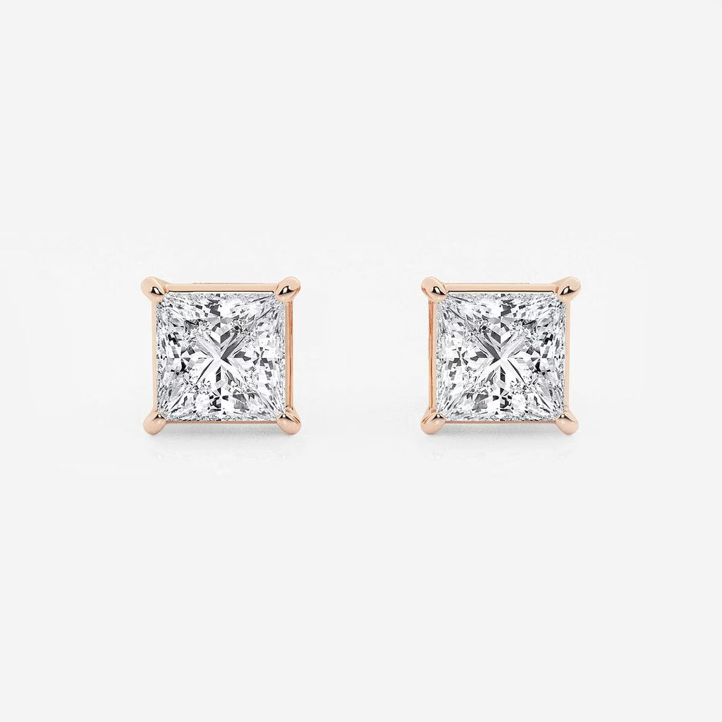 2.00 Ct Princess Shap Near-Colorless 4-Prong Stud Earrings